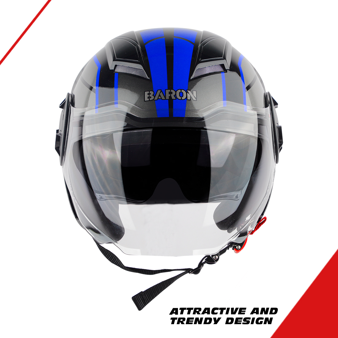 Steelbird SBH-31 Baron 24 ISI Certified Open Face Helmet For Men And Women With Inner Sun Shield(Dual Visor Mechanism) (Matt Black Blue)